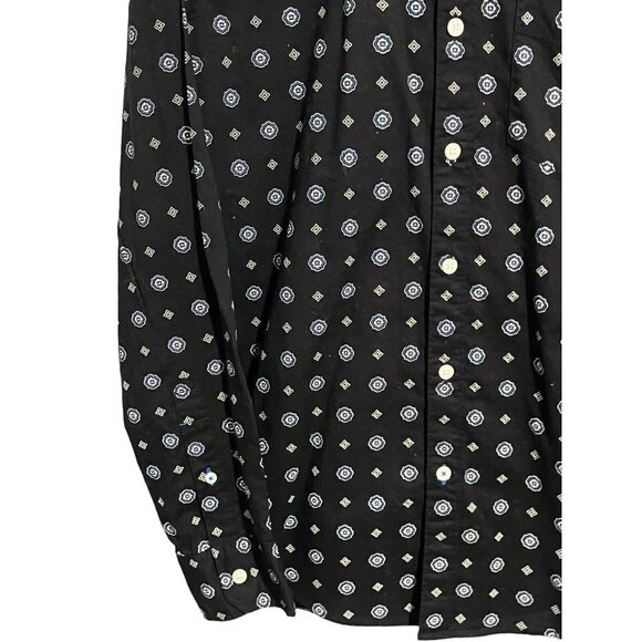 American Eagle Mens Small Button Up Collared Top Blouse Black Geometric - Picture 4 of 9